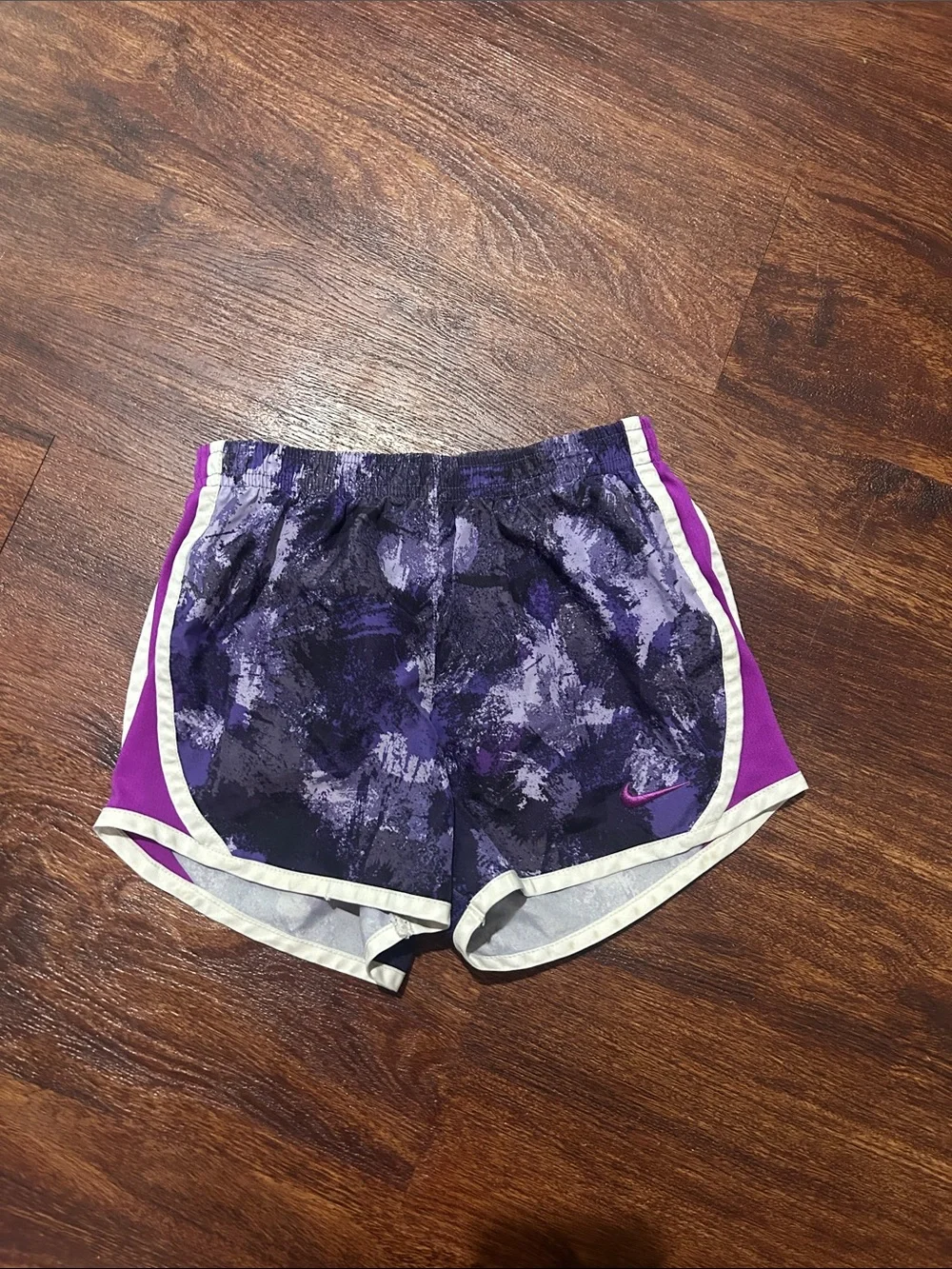 Nike Purple and Black Patterned Running Shorts with White Trim